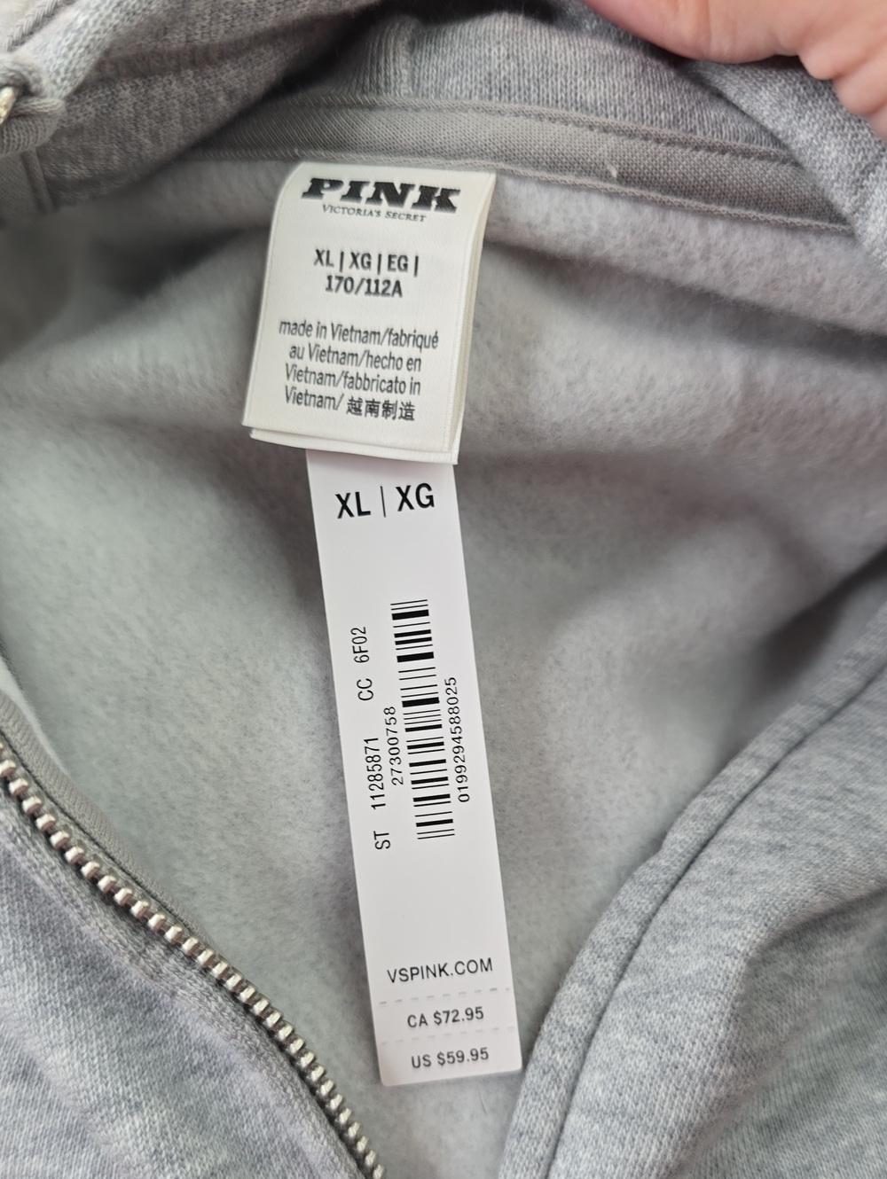 VS PINK Campus Fleece Shrunken Full-Zip Hoodie Sz XL NWT - Picture 7 of 8